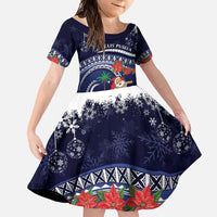 Felis Pusgua Guam Santa Family Matching Mermaid Dress and Hawaiian Shirt Merry Christmas with Polynesian Tribal LT9 Daughter's Dress Blue - Polynesian Pride