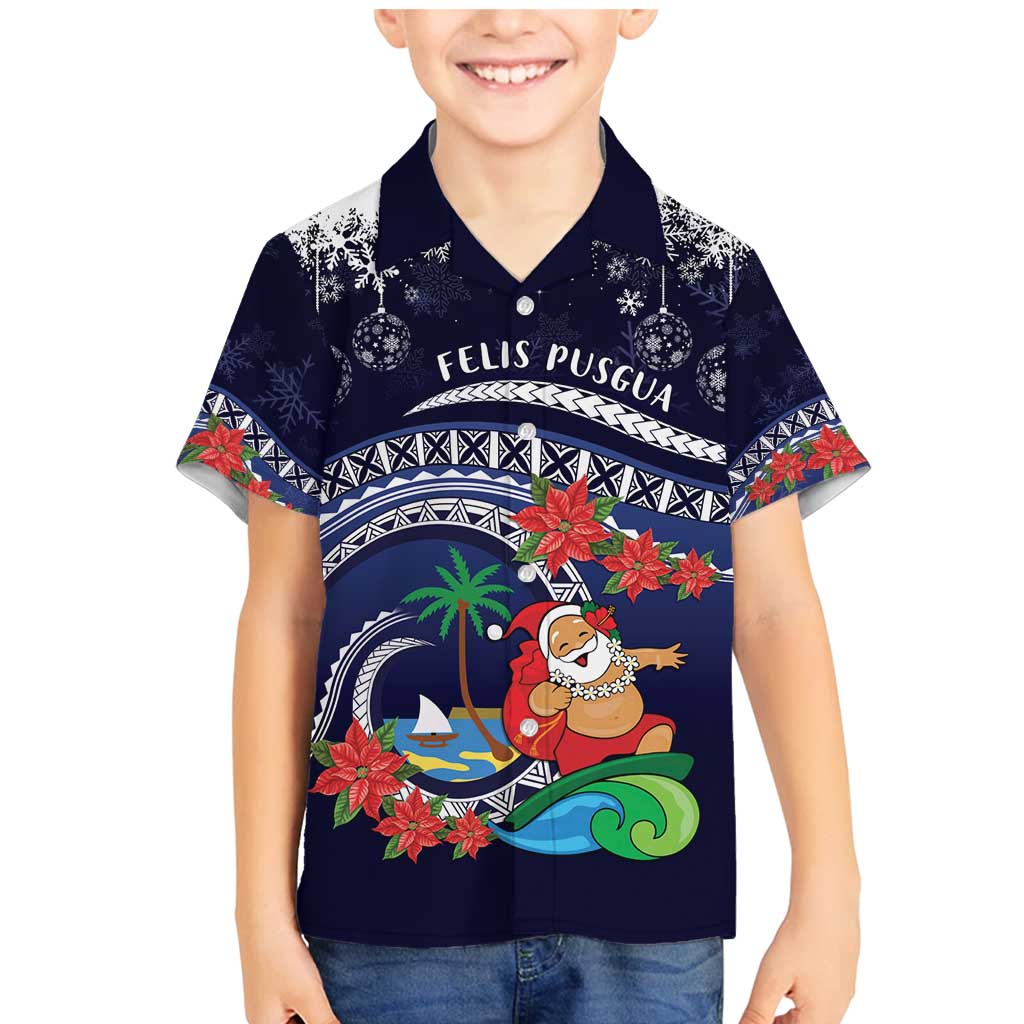 Felis Pusgua Guam Santa Family Matching Mermaid Dress and Hawaiian Shirt Merry Christmas with Polynesian Tribal LT9 Son's Shirt Blue - Polynesian Pride