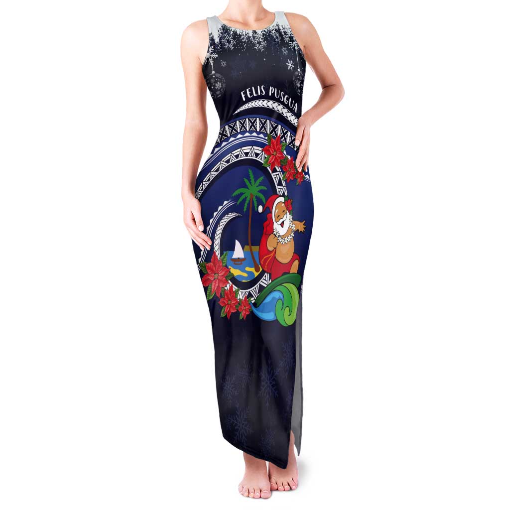 Felis Pusgua Guam Santa Tank Maxi Dress Merry Christmas with Polynesian Tribal LT9 Women Blue - Polynesian Pride