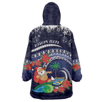 Felis Pusgua Guam Santa Wearable Blanket Hoodie Merry Christmas with Polynesian Tribal