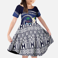 Hafai Adai Guam Guasalis Family Matching Mermaid Dress and Hawaiian Shirt Polynesian Tribal Pattern LT9 Daughter's Dress Blue - Polynesian Pride