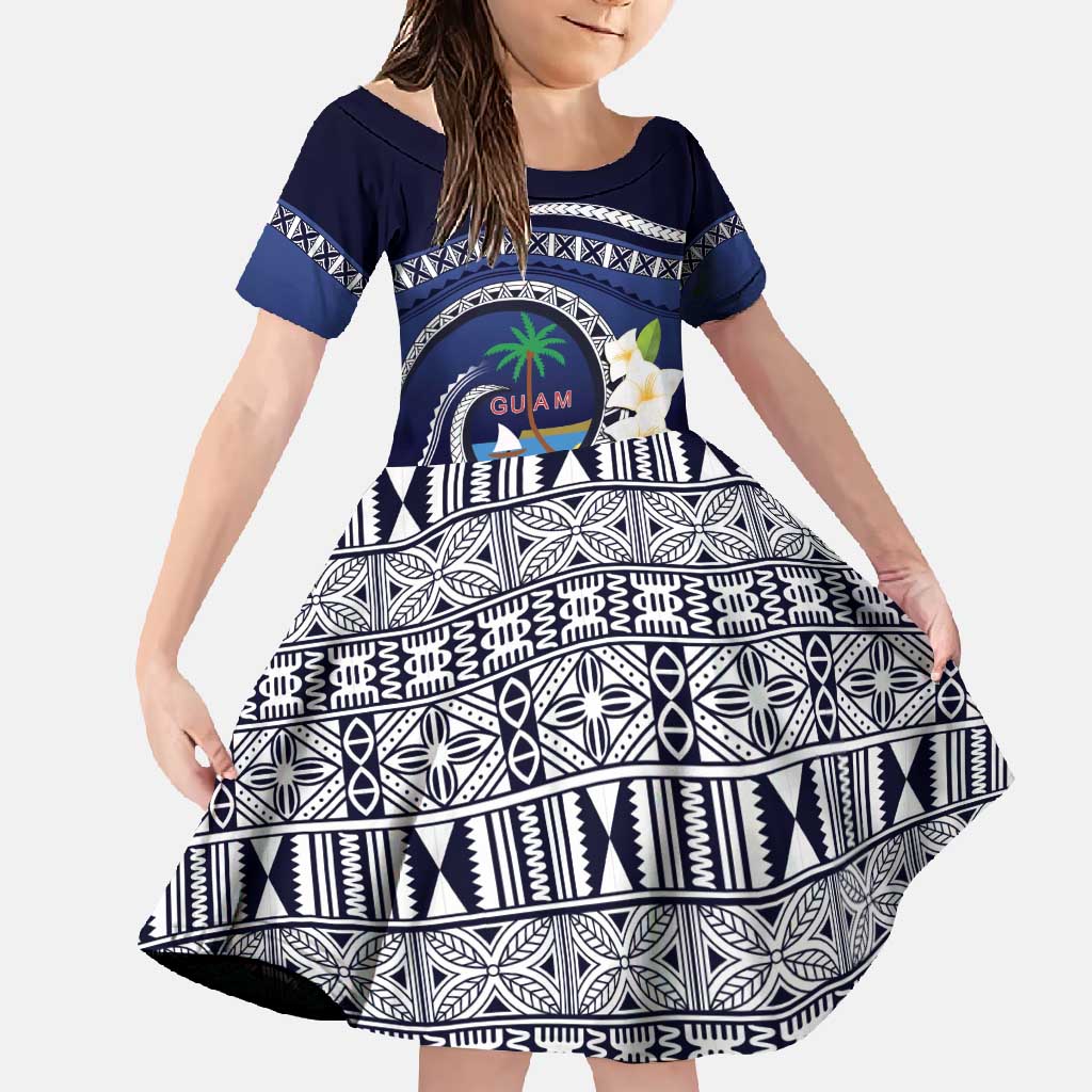 Hafai Adai Guam Guasalis Family Matching Tank Maxi Dress and Hawaiian Shirt Polynesian Tribal Pattern LT9 Daughter's Dress Blue - Polynesian Pride