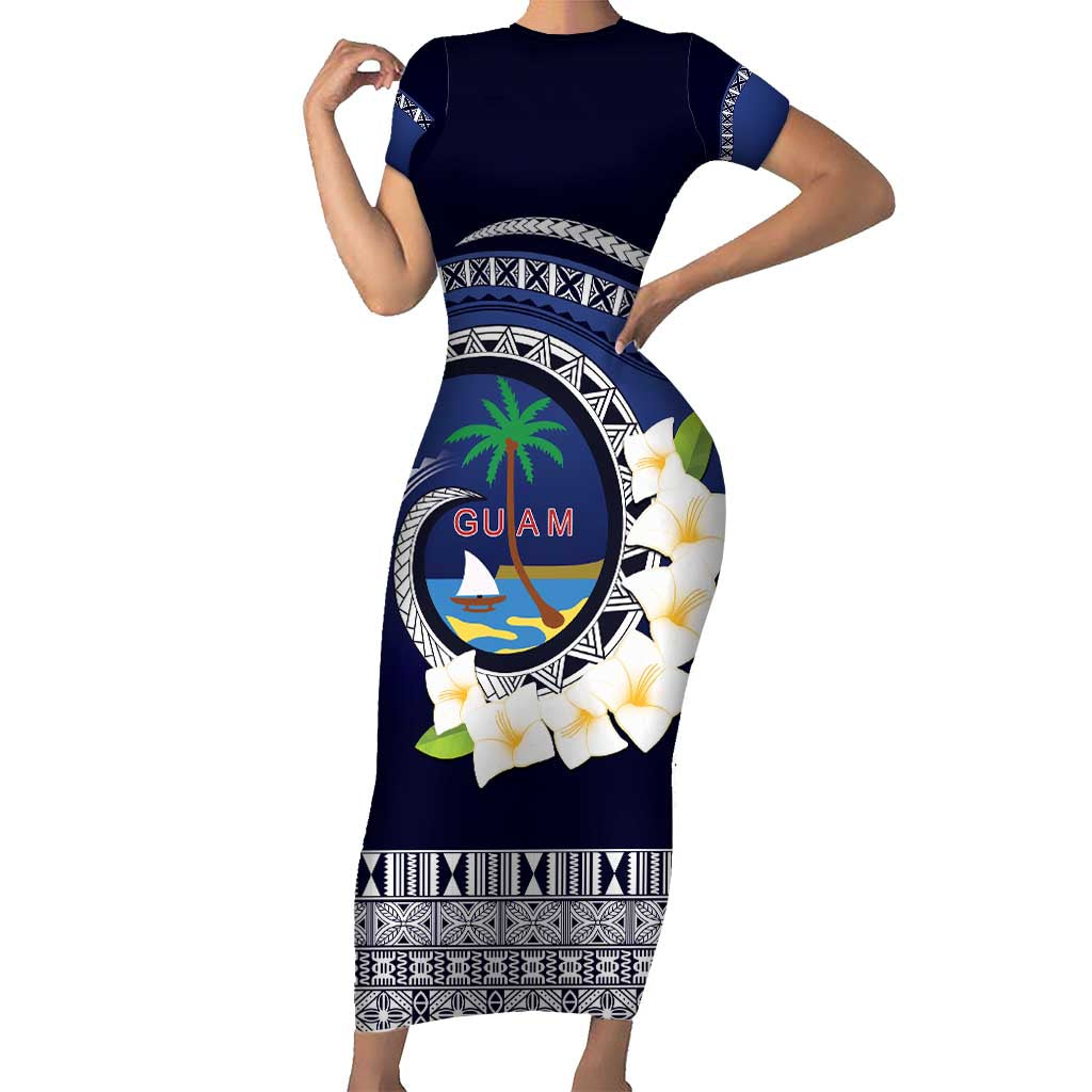 Hafai Adai Guam Guasalis Short Sleeve Bodycon Dress Polynesian Tribal Pattern LT9 Long Dress Blue - Polynesian Pride