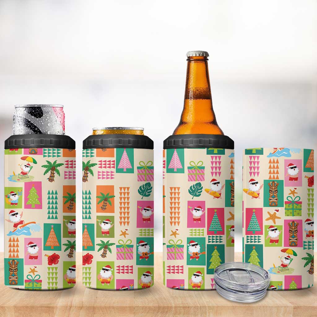 Mele Kalikimaka Hawaii Christmas 4 in 1 Can Cooler Tumbler Funny Santan Hippie Style