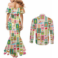 Mele Kalikimaka Hawaii Christmas Couples Matching Mermaid Dress and Long Sleeve Button Shirt Funny Santan Hippie Style LT9 - Polynesian Pride