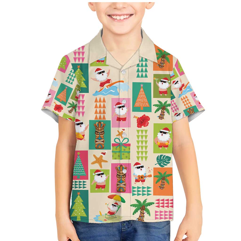 Mele Kalikimaka Hawaii Christmas Family Matching Mermaid Dress and Hawaiian Shirt Funny Santan Hippie Style LT9 Son's Shirt Beige - Polynesian Pride