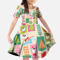 Mele Kalikimaka Hawaii Christmas Family Matching Tank Maxi Dress and Hawaiian Shirt Funny Santan Hippie Style LT9 Daughter's Dress Beige - Polynesian Pride