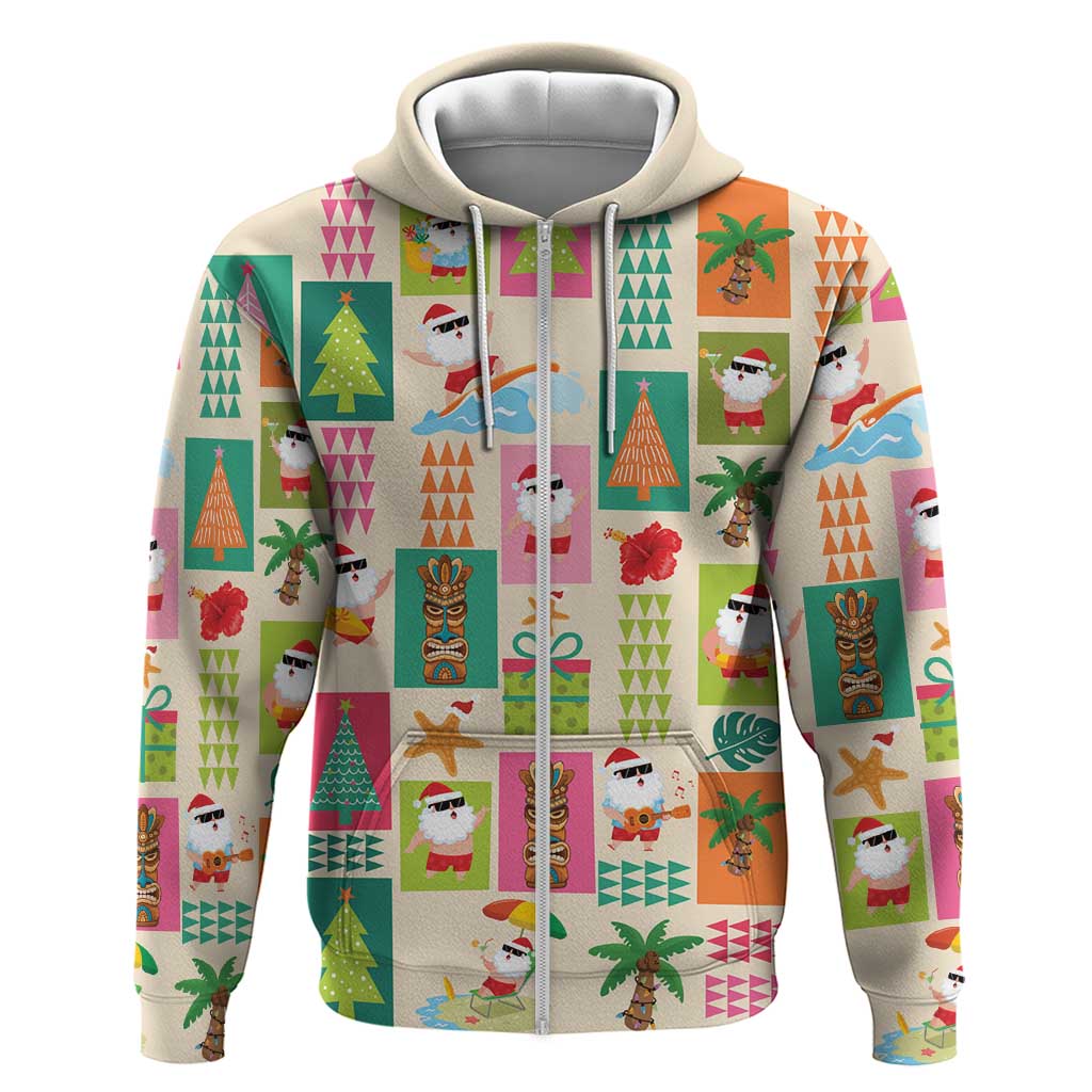 Mele Kalikimaka Hawaii Christmas Hoodie Funny Santan Hippie Style LT9 Zip Hoodie Beige - Polynesian Pride