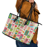 Mele Kalikimaka Hawaii Christmas Leather Tote Bag Funny Santan Hippie Style