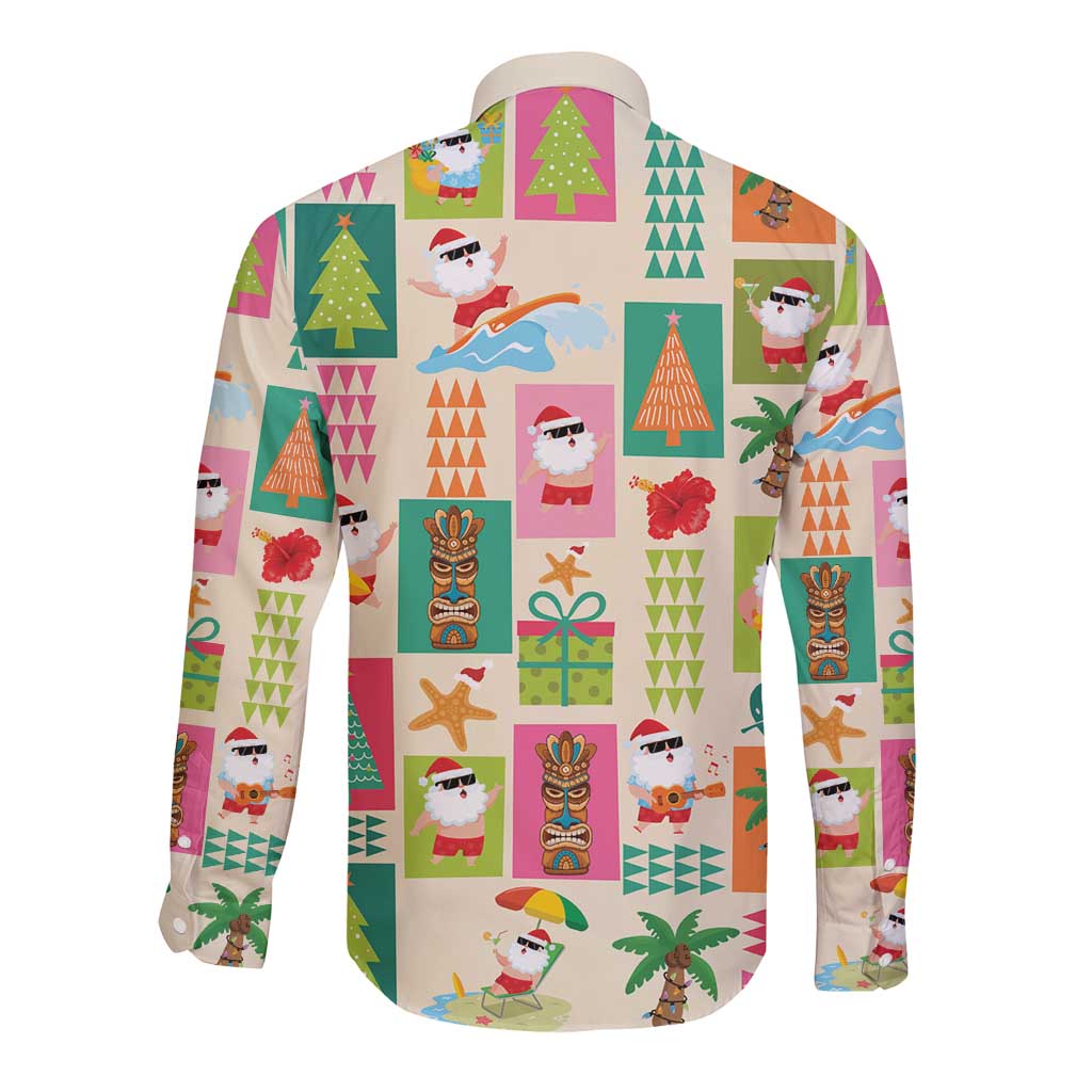 Mele Kalikimaka Hawaii Christmas Long Sleeve Button Shirt Funny Santan Hippie Style LT9 - Polynesian Pride
