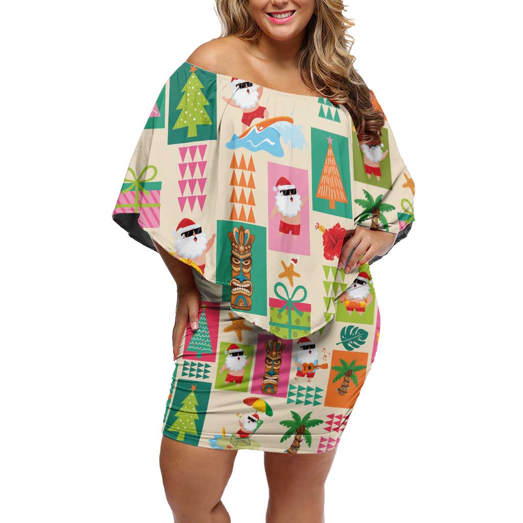Mele Kalikimaka Hawaii Christmas Off Shoulder Short Dress Funny Santan