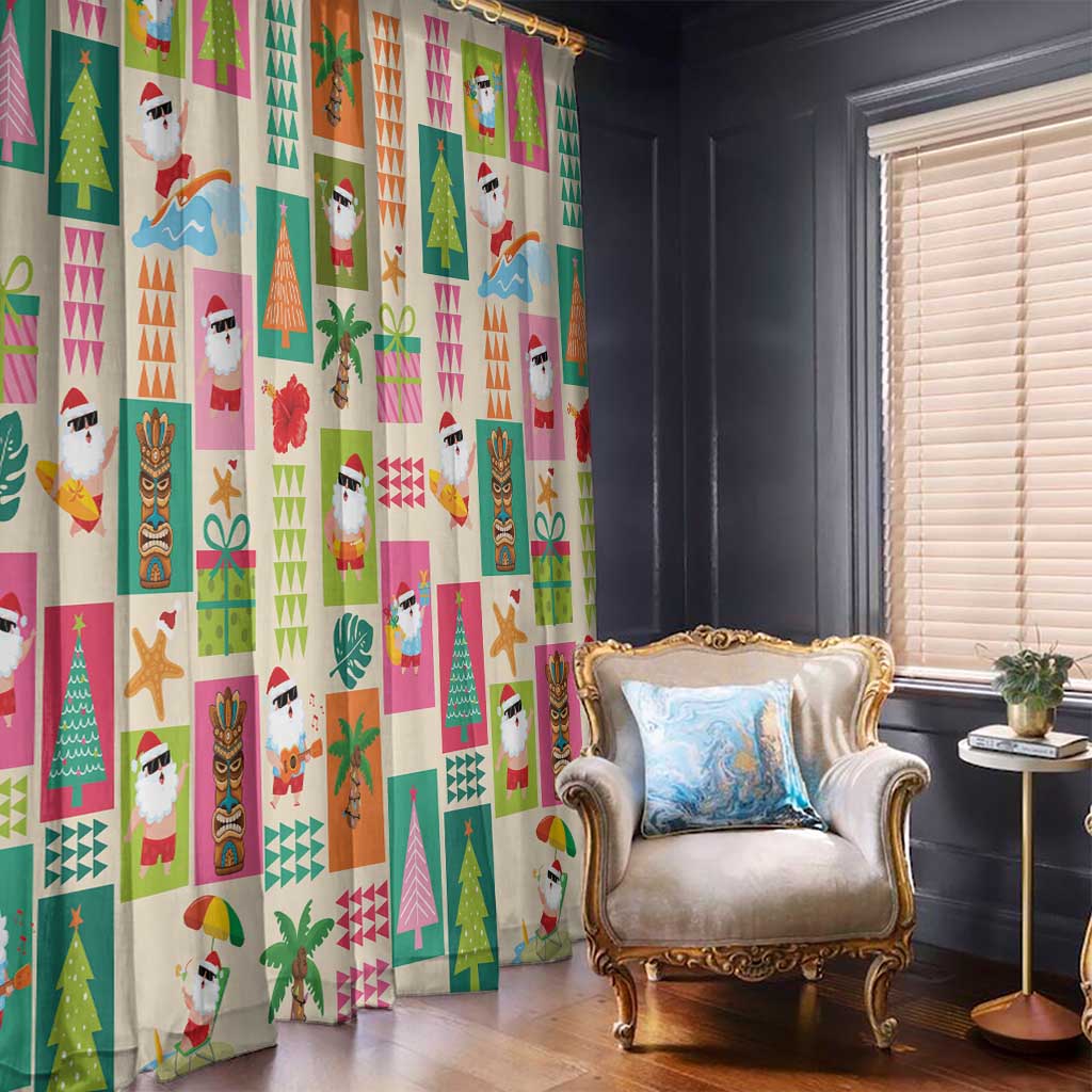 Mele Kalikimaka Hawaii Christmas Window Curtain Funny Santan Hippie Style