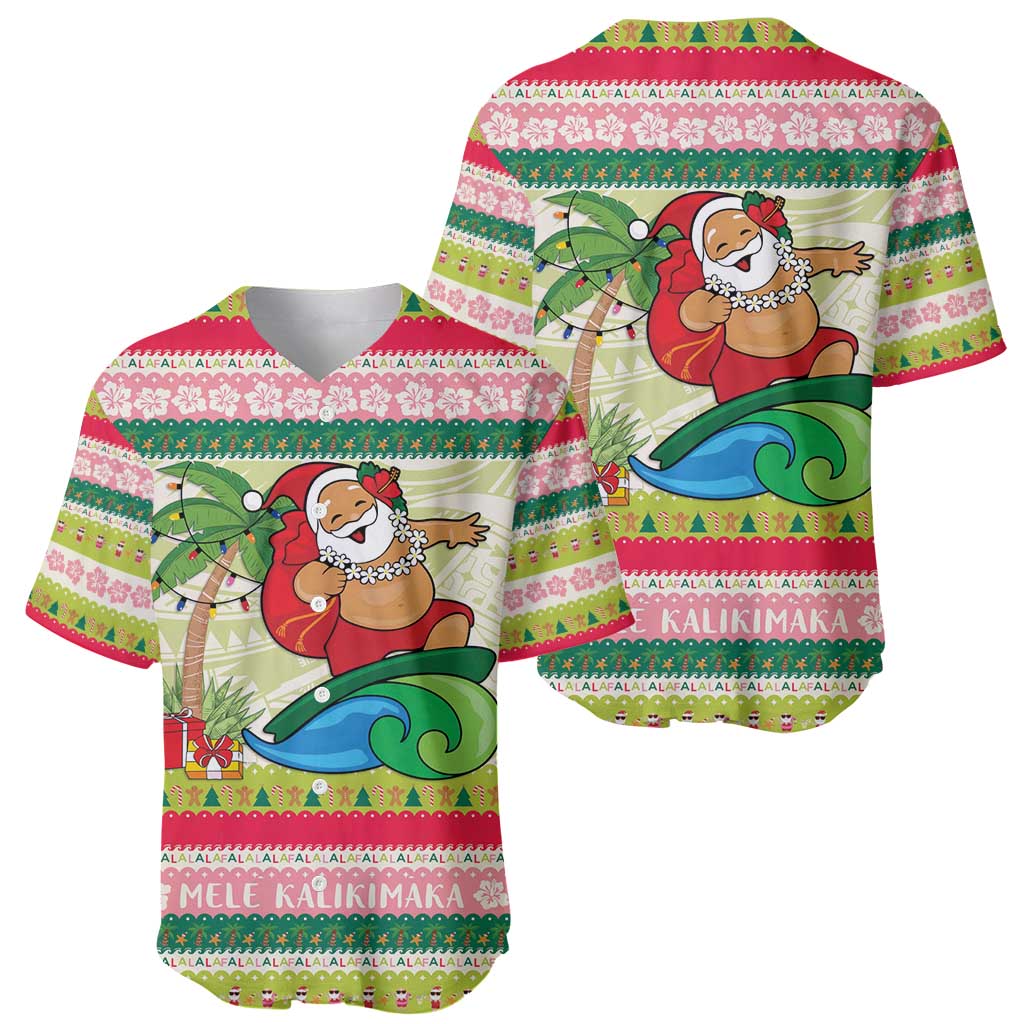Mele Kalikimaka Hawaii Christmas Baseball Jersey Surfing Santa with Polynesian Tribal LT9 - Polynesian Pride