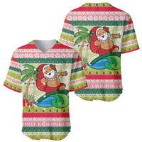 Mele Kalikimaka Hawaii Christmas Baseball Jersey Surfing Santa with Polynesian Tribal LT9 - Polynesian Pride
