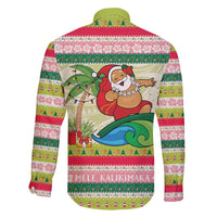 Mele Kalikimaka Hawaii Christmas Family Matching Mermaid Dress and Hawaiian Shirt Surfing Santa with Polynesian Tribal LT9 - Polynesian Pride