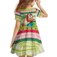 Mele Kalikimaka Hawaii Christmas Family Matching Summer Maxi Dress and Hawaiian Shirt Surfing Santa with Polynesian Tribal