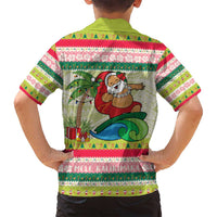 Mele Kalikimaka Hawaii Christmas Family Matching Tank Maxi Dress and Hawaiian Shirt Surfing Santa with Polynesian Tribal LT9 - Polynesian Pride