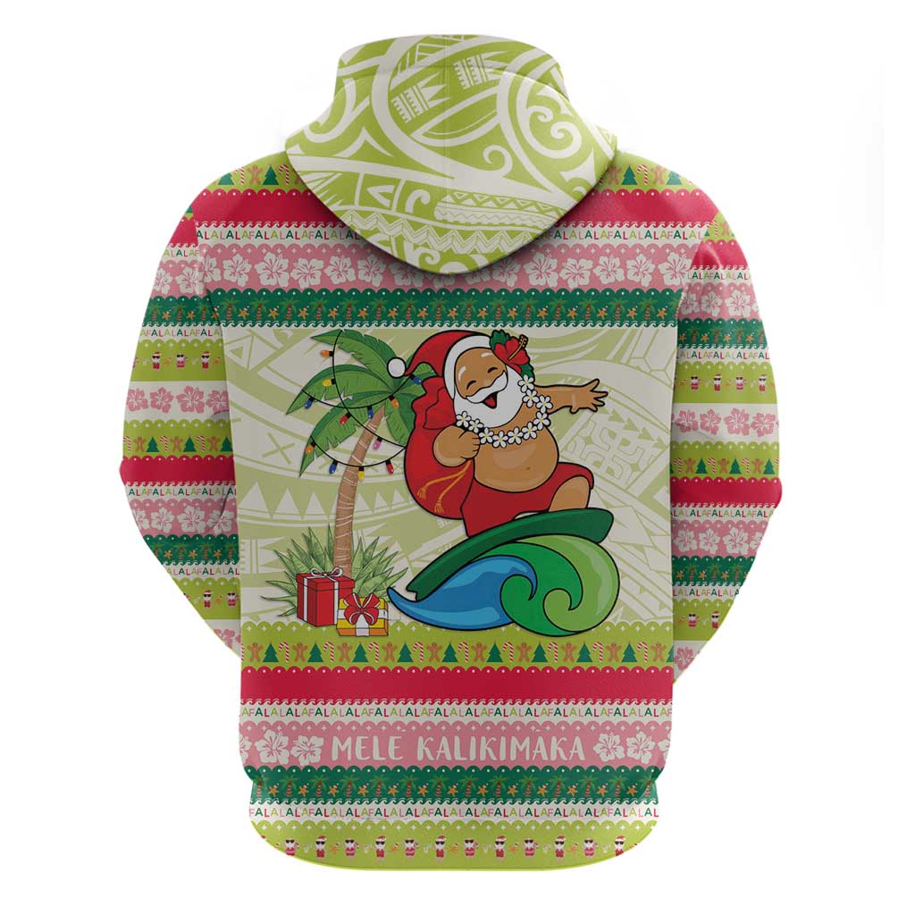 Mele Kalikimaka Hawaii Christmas Hoodie Surfing Santa with Polynesian Tribal