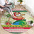 Mele Kalikimaka Hawaii Christmas Round Carpet Surfing Santa with Polynesian Tribal