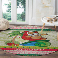 Mele Kalikimaka Hawaii Christmas Round Carpet Surfing Santa with Polynesian Tribal