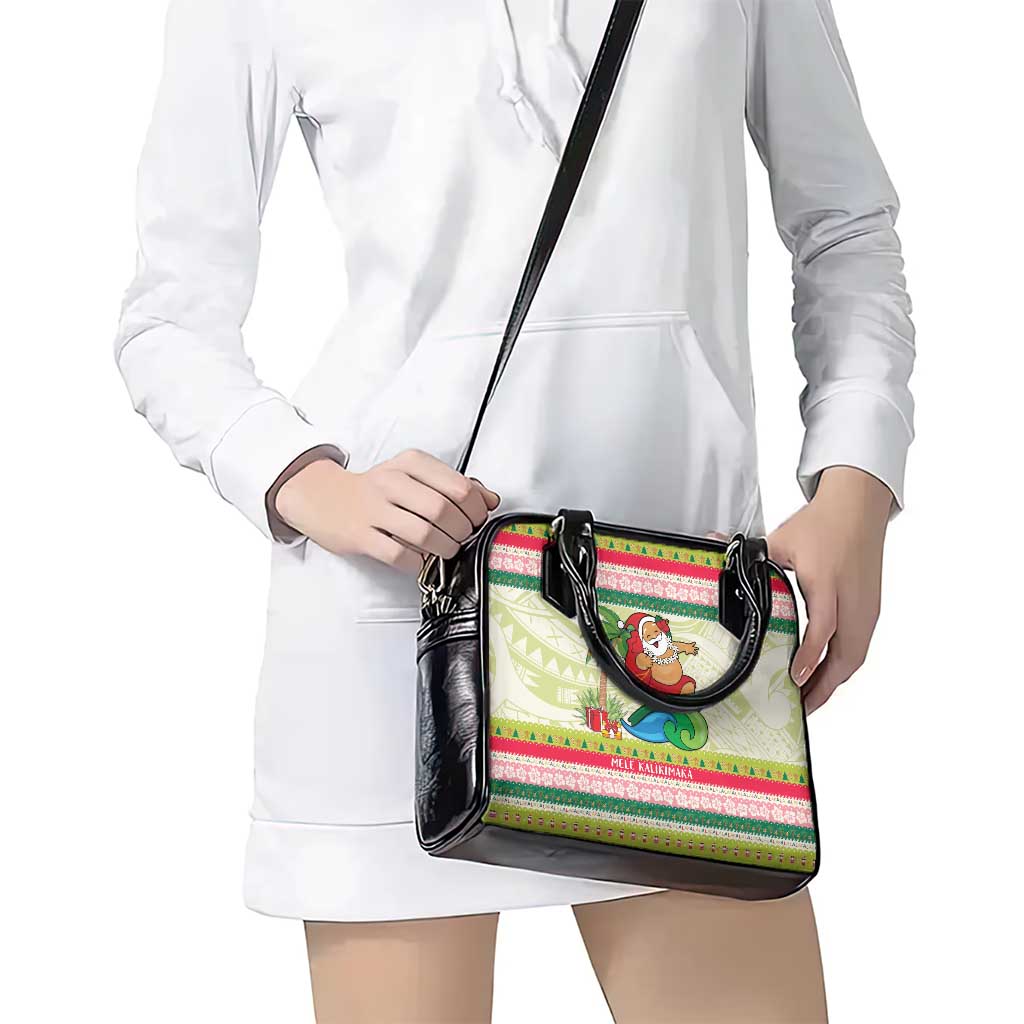Mele Kalikimaka Hawaii Christmas Shoulder Handbag Surfing Santa with Polynesian Tribal