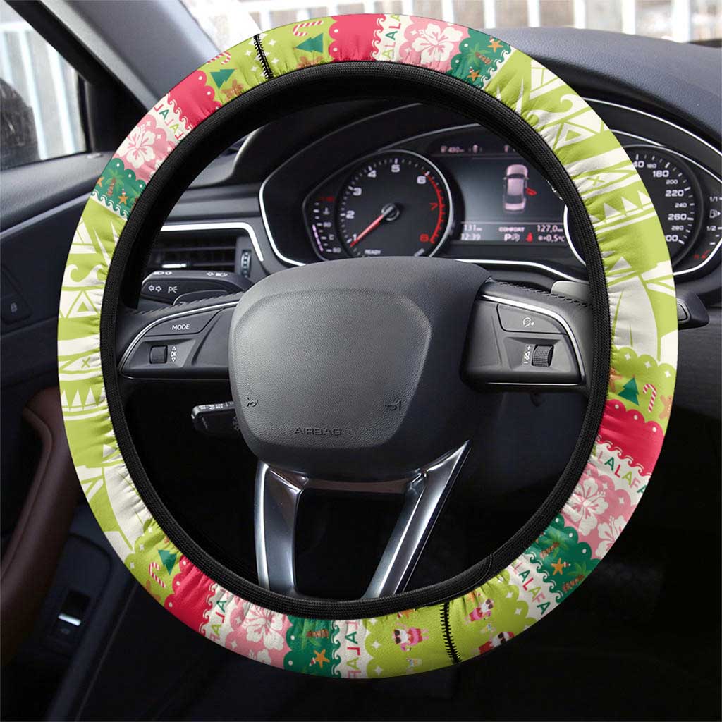 Mele Kalikimaka Hawaii Christmas Steering Wheel Cover Surfing Santa with Polynesian Tribal LT9 - Polynesian Pride