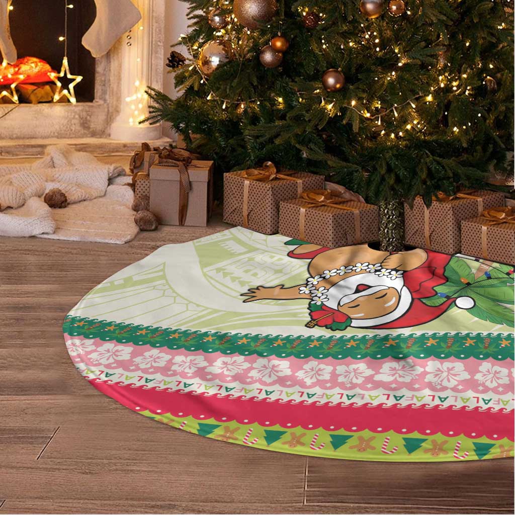 Mele Kalikimaka Hawaii Christmas Tree Skirt Surfing Santa with Polynesian Tribal