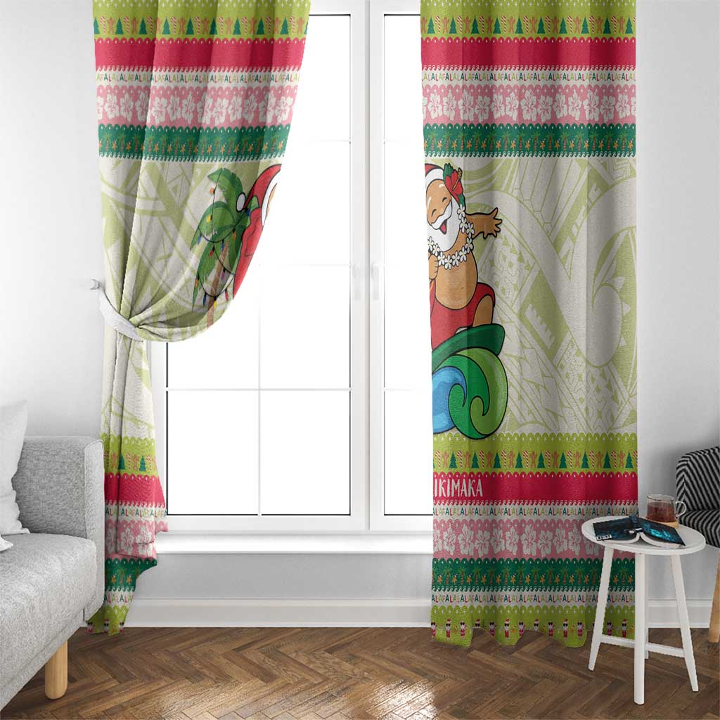 Mele Kalikimaka Hawaii Christmas Window Curtain Surfing Santa with Polynesian Tribal