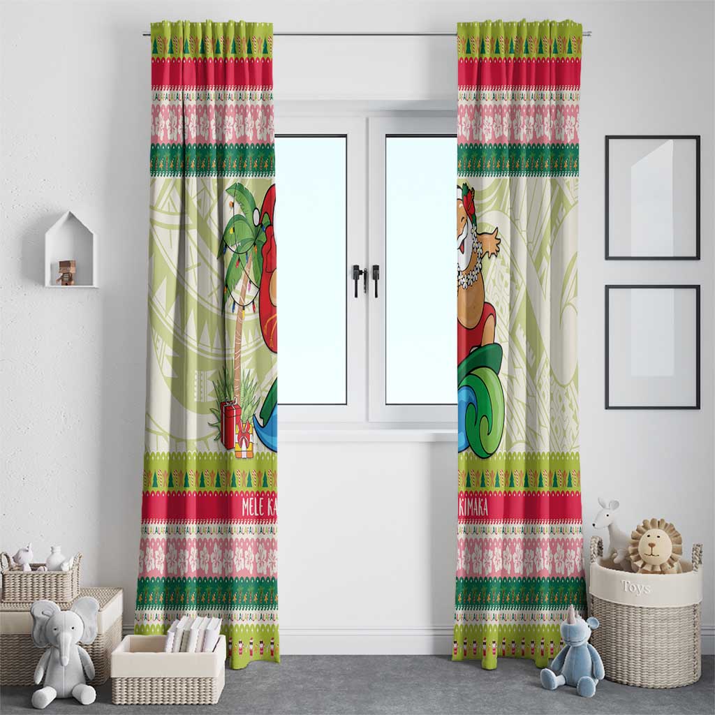 Mele Kalikimaka Hawaii Christmas Window Curtain Surfing Santa with Polynesian Tribal
