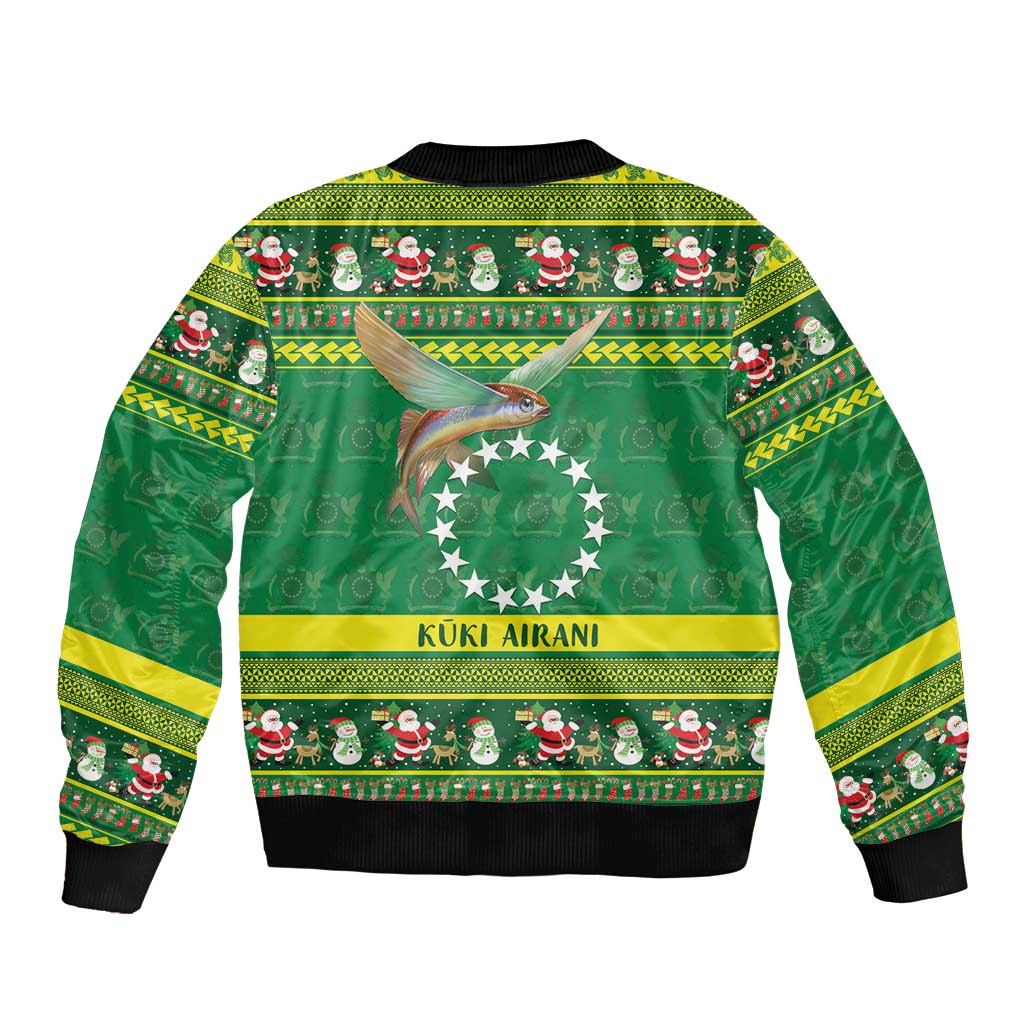 Meri Kiritimiti Cook Islands Christmas Bomber Jacket Maroro Flying Fish and White Stars