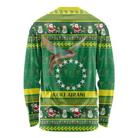 Meri Kiritimiti Cook Islands Christmas Long Sleeve Shirt Maroro Flying Fish and White Stars