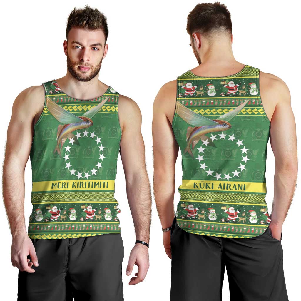 Meri Kiritimiti Cook Islands Christmas Men Tank Top Maroro Flying Fish and White Stars