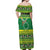 Meri Kiritimiti Cook Islands Christmas Off Shoulder Maxi Dress Maroro Flying Fish and White Stars