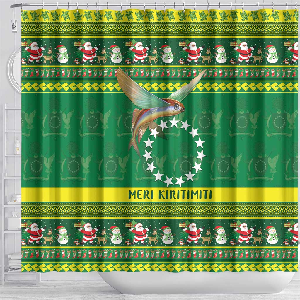 Meri Kiritimiti Cook Islands Christmas Shower Curtain Maroro Flying Fish and White Stars