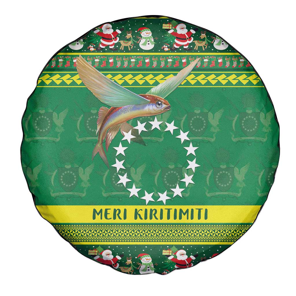 Meri Kiritimiti Cook Islands Christmas Spare Tire Cover Maroro Flying Fish and White Stars