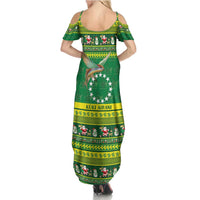 Meri Kiritimiti Cook Islands Christmas Summer Maxi Dress Maroro Flying Fish and White Stars
