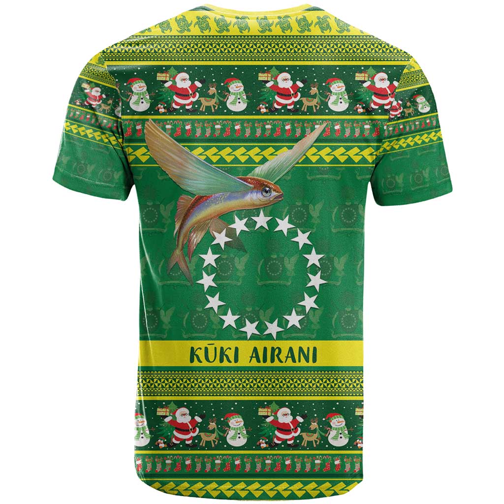 Meri Kiritimiti Cook Islands Christmas T Shirt Maroro Flying Fish and White Stars