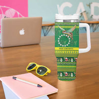 Meri Kiritimiti Cook Islands Christmas Tumbler With Handle Maroro Flying Fish and White Stars