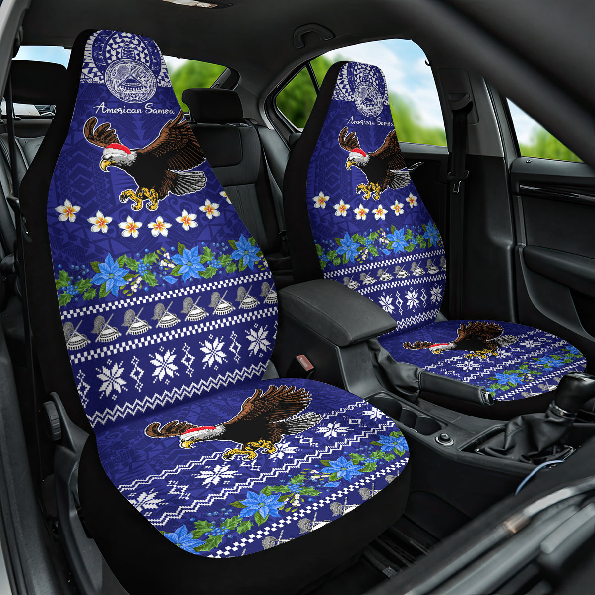 American Samoa Christmas Car Seat Cover Manuia le Kerisimasi Polynesian Tribal LT9 One Size Blue - Polynesian Pride