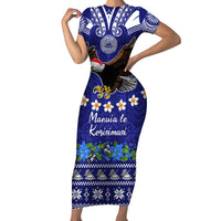 American Samoa Christmas Family Matching Short Sleeve Bodycon Dress and Hawaiian Shirt Manuia le Kerisimasi Polynesian Tribal LT9 Mom's Dress Blue - Polynesian Pride