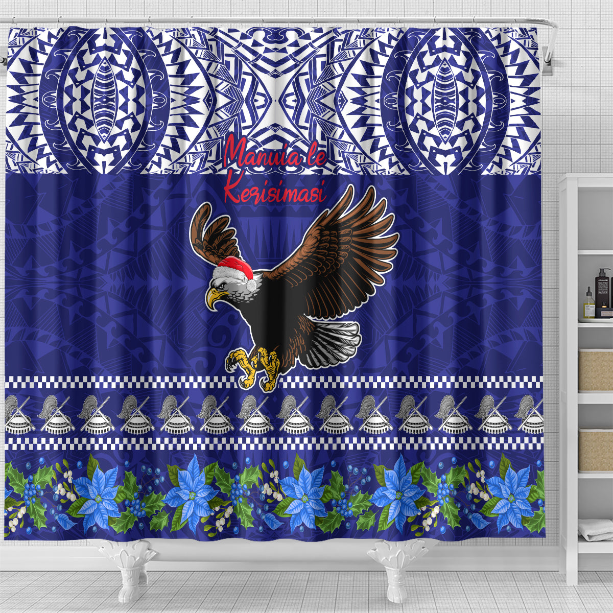 American Samoa Christmas Shower Curtain Manuia le Kerisimasi Polynesian Tribal LT9 - Polynesian Pride