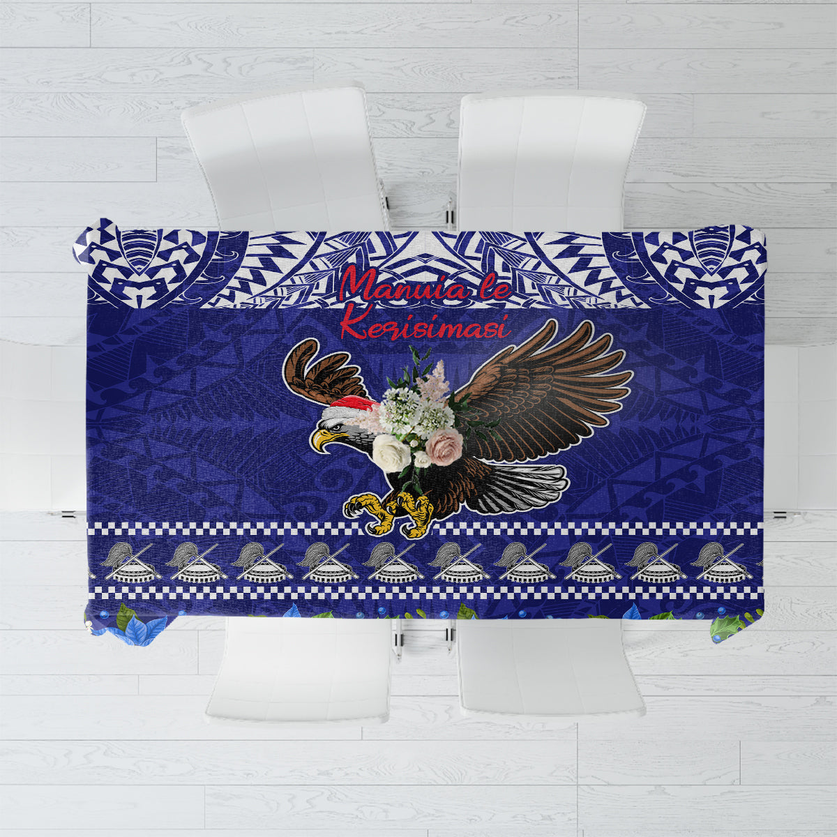 American Samoa Christmas Tablecloth Manuia le Kerisimasi Polynesian Tribal LT9 Blue - Polynesian Pride