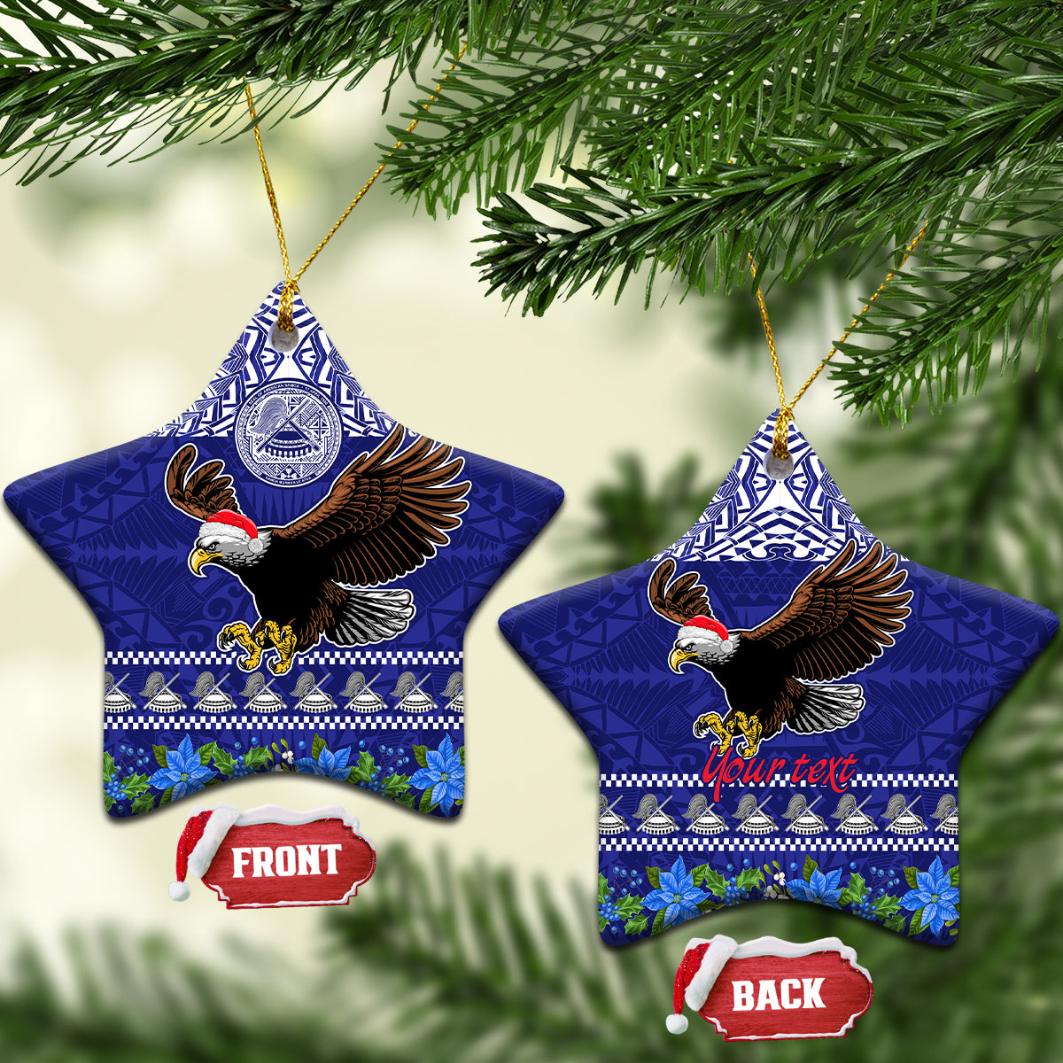 Personalised American Samoa Christmas Ceramic Ornament Manuia le Kerisimasi Polynesian Tribal LT9 Star Blue - Polynesian Pride