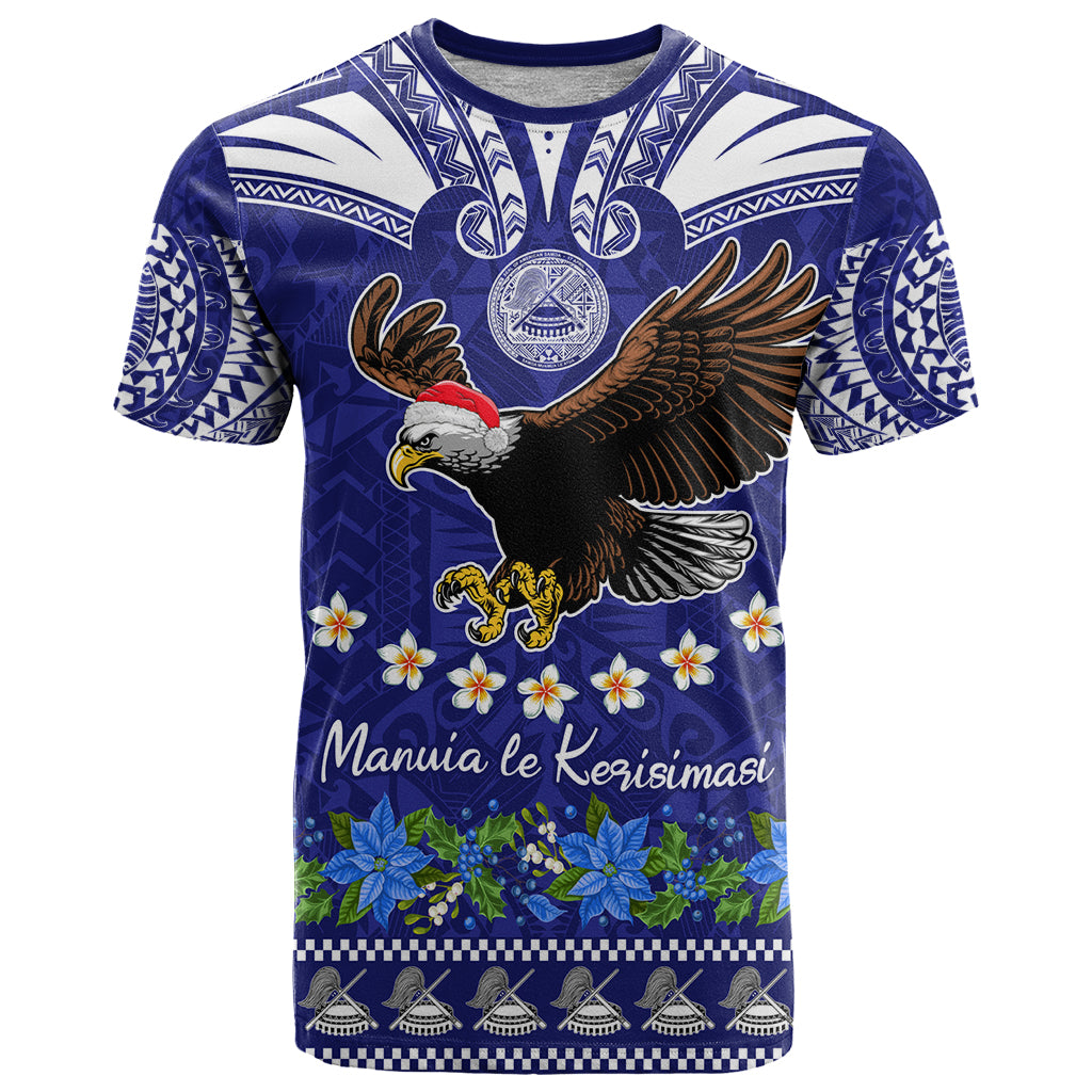 Personalised American Samoa Christmas T Shirt Manuia le Kerisimasi Polynesian Tribal LT9 Blue - Polynesian Pride