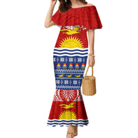 Kiribati Christmas Family Matching Mermaid Dress and Hawaiian Shirt Tekeraoi n Te Tiritimati Polynesian Tribal LT9 Mom's Dress Red - Polynesian Pride
