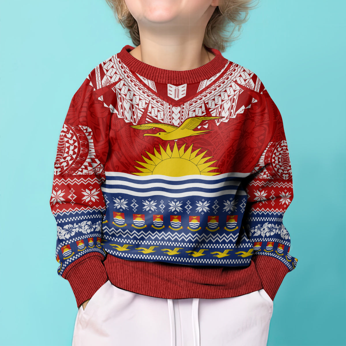 Kiribati Christmas Kid Ugly Christmas Sweater Tekeraoi n Te Tiritimati Polynesian Tribal LT9 - Polynesian Pride