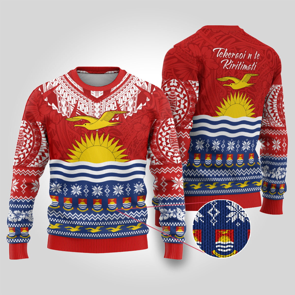 Kiribati Christmas Ugly Christmas Sweater Tekeraoi n Te Tiritimati Polynesian Tribal LT9 Red - Polynesian Pride