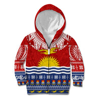 Personalised Kiribati Christmas Kid Hoodie Tekeraoi n Te Tiritimati Polynesian Tribal LT9 Zip Hoodie Red - Polynesian Pride