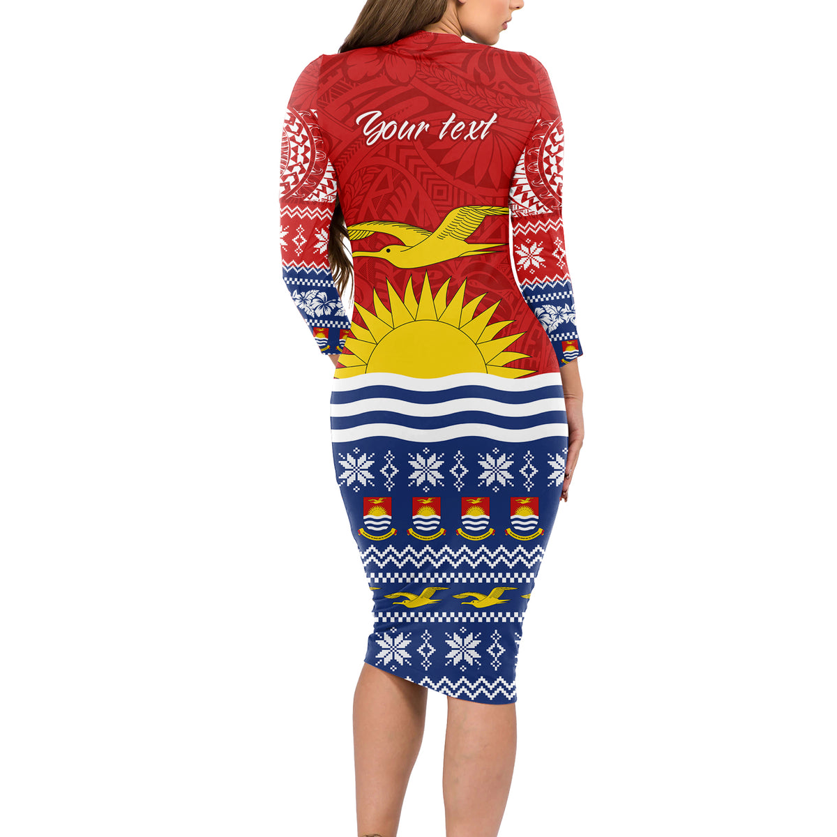 Personalised Kiribati Christmas Long Sleeve Bodycon Dress Tekeraoi n Te Tiritimati Polynesian Tribal LT9 - Polynesian Pride