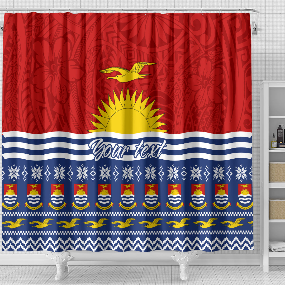 Personalised Kiribati Christmas Shower Curtain Tekeraoi n Te Tiritimati Polynesian Tribal LT9 - Polynesian Pride